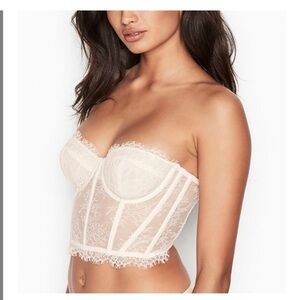 Victoria’s Secret Dream Angels Elegant White Lace Bustier Corset Removable Strap